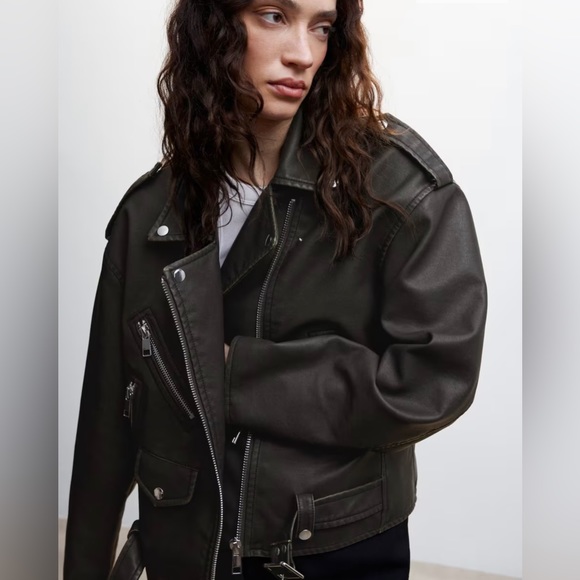 Distressed-effect biker jacket size M - Picture 3 of 9